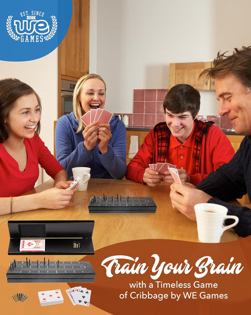 Set 3 2-3 WE Games Wooden Cribbage Board Game with Storage, Black Stained Continuous Track Card Game for Players