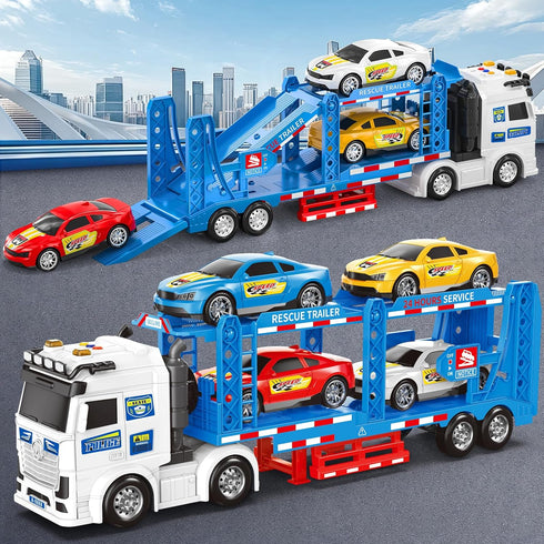 3, 4, 5, 6, 8 BainGesk Semi Truck Toys Car for Years Old Boys Girls, Adjustable Double Decker Carrier Truck with Light