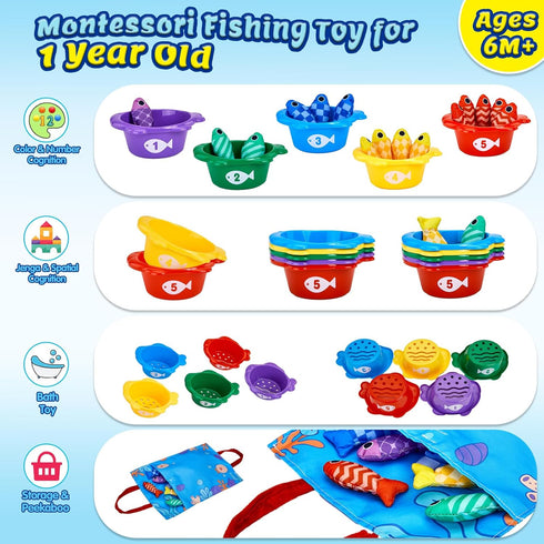 Gacoman 1 Toddler1-3 Counting, 12-18 Montessori Toys for Year Old Boy Girl Birthday Gift- Cloth Fishing Game