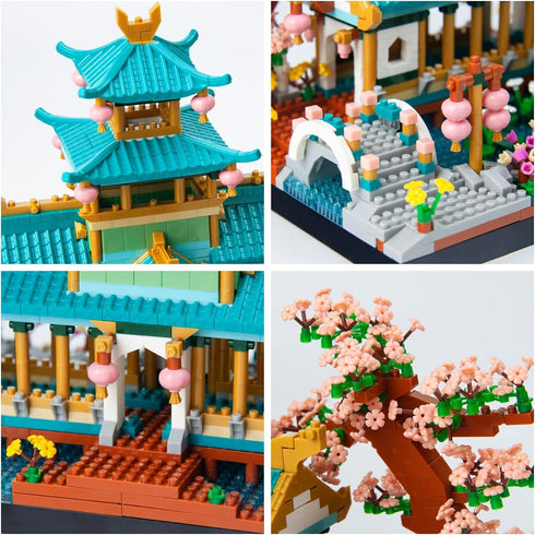 Set 14+, (2350 Micro Chinese Building Blocks for Adults, Classical Suzhou Garden Architecture with Cherry Blossom Tree