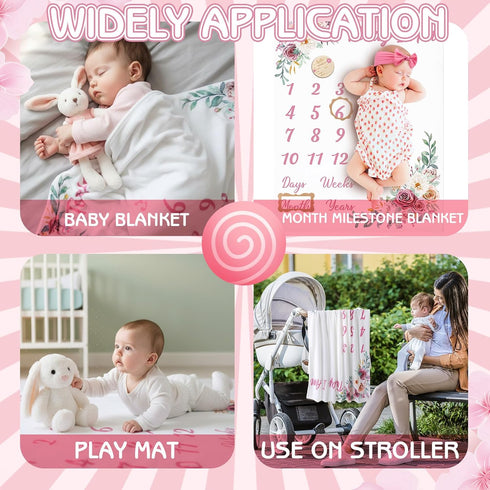 Floral Baby Milestone Blanket for Baby Girls Flannel Newborn Infant Swaddle Baby Growth Blanket Photography Background