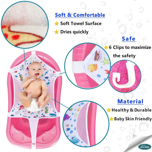 Baby Bath Seat Support Net, Patterned Bath Sling with Six Safety Support Corners for Newborns