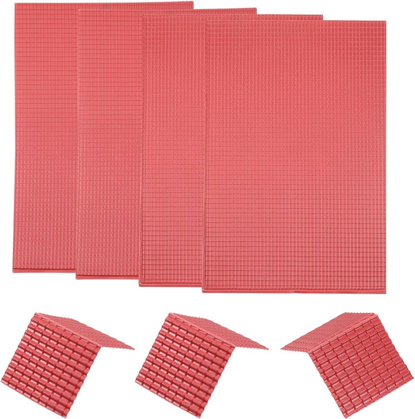 MECCANIXITY Miniature Roof Tiles, PVC Model Building Set for Dolls Houses, 29.5x19.5cm, Red Pack of 4