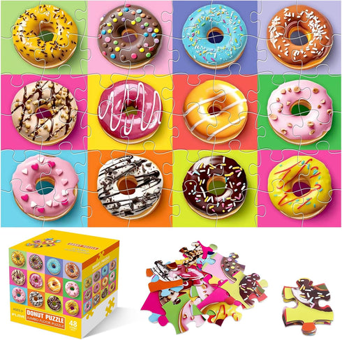 Jumbo Floor Puzzle for Kids,48 Piece Colorful Donuts Jigsaw Puzzles,Learning Educational Toys
