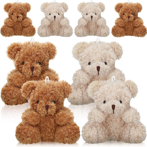 Threan 8 Pcs Mini Plush Bears, 4'' Small Stuffed Animal Toys for Keychain Baby Shower Party Favors (Brown, Apricot)