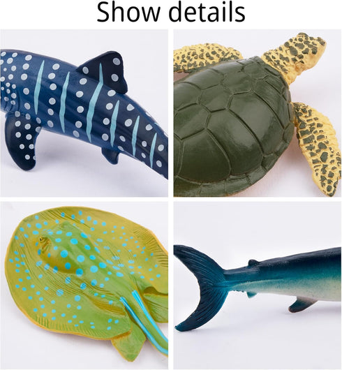 TOYMANY 24pcs Mini Ocean Animal Figurines, Realistic Cake Toppers with Sharks, Whales & Octopus for Kids' Parties and