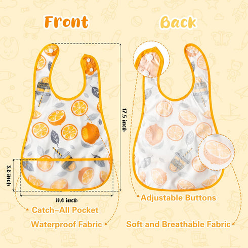 R HORSE 5Pcs Baby Bibs Set Toddler Bibs with Crumb Catcher Pocket & Snap Button Waterproof Baby Feeding Bibs for 6-24 Months