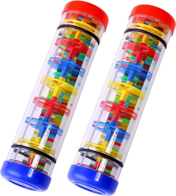 2 Pack Rainmaker Rain Stick Musical Instrument, 8 Inch Rainfall Rattle Tube for Babies and Kids