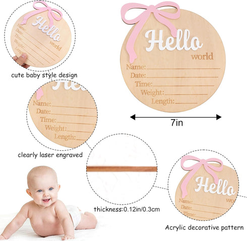 BEADED Bow(Bow-1) Hello World Birth Announcement - Bow Baby Girl Announcement Sign,Hello World Baby Girl Hospital Sign