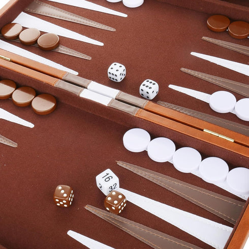 Backgammon Set, Classic Board Game with Premium Leather Case, Portable Travel Strategy Game Set for Adults, Kids (15