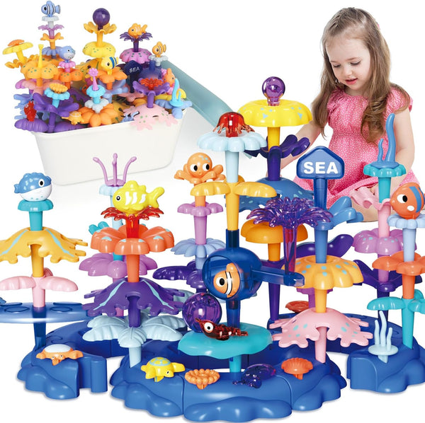 Coral Garden Building Toys for Ages 4-6, Ocean Blocks, Upgrade DIY Stacking Toys, STEM Educational Gift