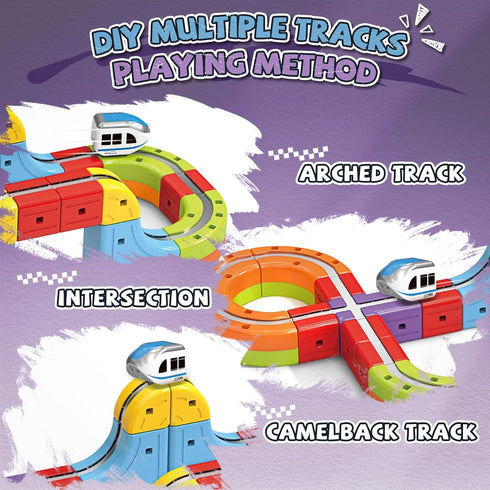 Set 3D 3 4 5 6 7 8, 360 YESHIN Electric Train with Flexible Track for Kids Ages DIY Modular Infinity Racer Magnetic