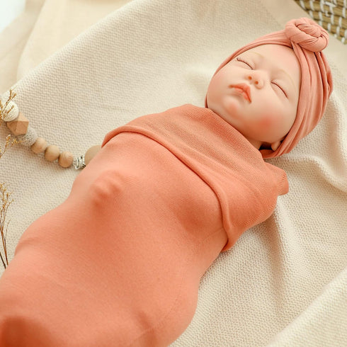 Trilly Set 12 Baby Swaddle Blanket with Turban - Coral Pink, Milestone Stickers for Girls - Newborn Swaddle Blankets