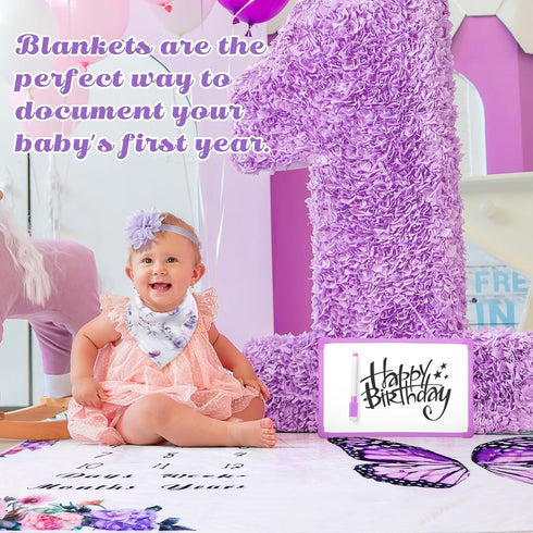 6 60" 40" Chumia Pcs Baby Monthly Milestone Blanket for Girl x Butterfly Milestone Blanket Age Photo Photography
