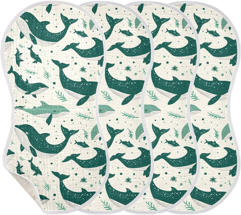 siphylline Set 2, 22x11in Emerald Green Playful Whale Cotton Muslin Burp Cloth Breathable Milk Spit Up Cloth for Gender