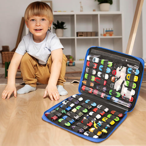 Toy Car Organizer Carrying Case for Matchbox Cars, Portable Container Holder for 52 Toy Car Storage (Black)