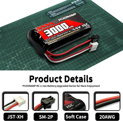 PCEONAMP 7.4V 3000mAh 2S SM-2P C24 D90 H101 2 Li-ion Battery Battery with Plug Rechargeable High Capacity RC Battery