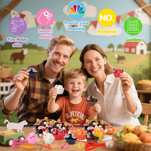 EZdhuawuse 301Pcs Summer Farm Animals Sensory Bin Fillers - Fine Motor Toys Sorting Stacking Toys for Kids, Felt Pig