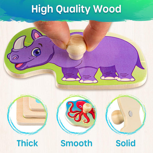 1-3, 6XSET 2-4 2-4, 2 3 SYNARRY Wooden Puzzles for Toddlers Animals Puzzles for Toddlers with Rack, Toddler Puzzles