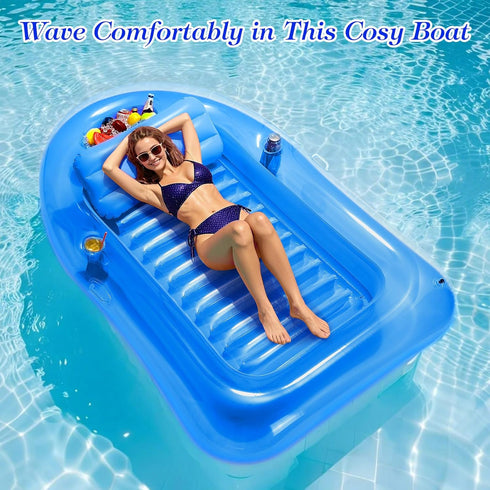 MoKo Pool Floats Adult, Large Floating Bed with Ice Bar, Tanning Bed Pool Raft Inflatable Lounger with Drink Holder