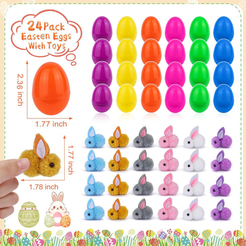 24 Pack Easter Egg Fillers with Easter Bunny Plush, Easter Eggs with Toys Inside, Mini Stuffed Animals Filled Easter