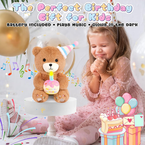 Birthday Teddy Bear Plush Toy- Happy Birthday Singing & Glow Stuffed Animal, Musical Dancing Bear Stuffed Animal