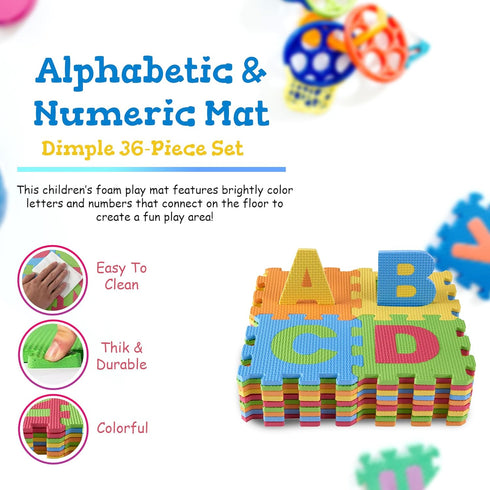 (72 6.25 6.25 Inches (2 Pack 36) DIMPLE Kids Foam Play Mat Pieces Total) x Interlocking Alphabet and Numbers Floor