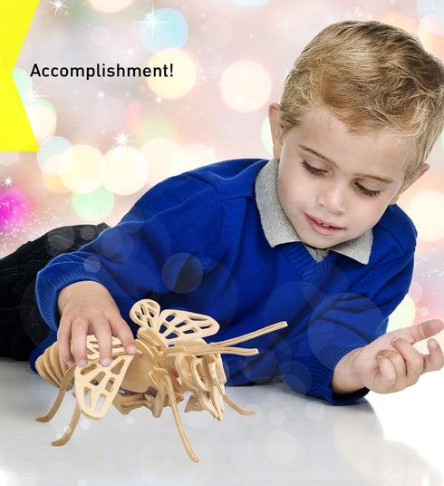 Puzzled 3D Puzzle Honeybee Wood Craft Model Kit - Unique Educational DIY Wooden Insect Toy to Build & Paint, 32pcs
