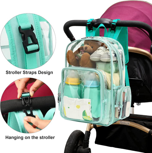 Clear Diaper Bag Backpack for Baby Girls Boys, Nappy Changing Bags for Women (Mint Green)