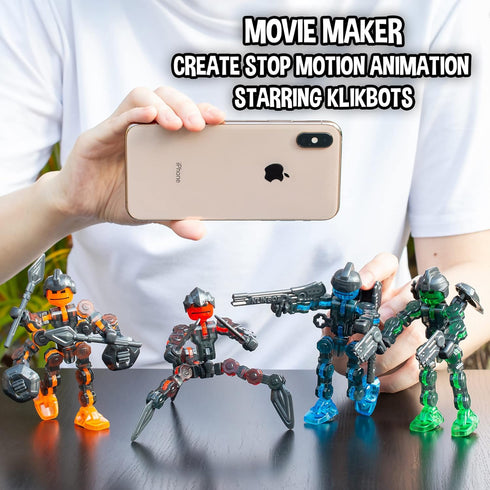 Set 4 6 3 Zing Klikbot, Complete of Poseable Action Figures with Weapons, Translucent, Create Stop Motion Animation