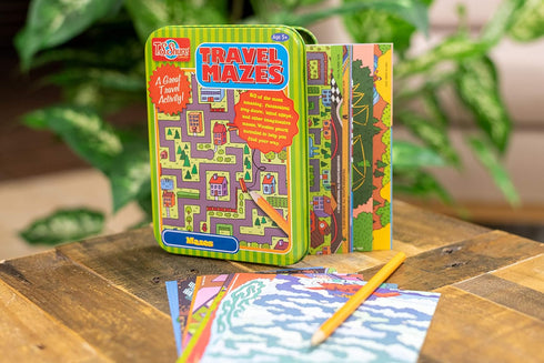 Bendon TS Shure Travel Games Mazes Mini Activity Tin, 20 Illustrated Activity Sheets and Pencil