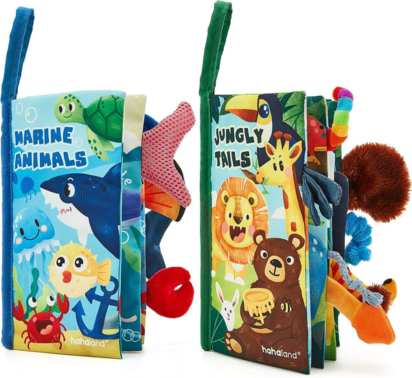 hahaland Baby Toys 0-6 Months, Crinkle Books for Babies 2PCS, Soft Montessori Toys for Tummy Time, Newborn Gifts