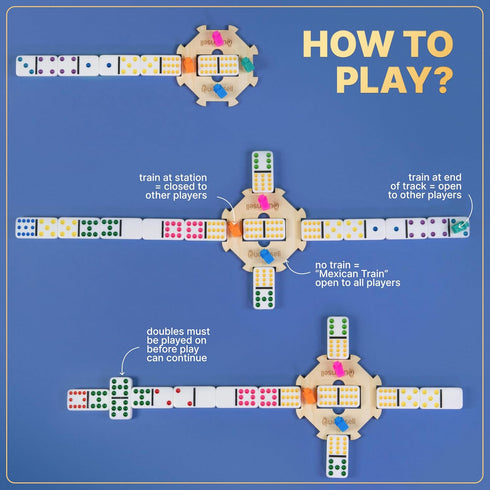 Set 12 Set 91 Queensell Mexican Train Dominoes Double Jumbo Dominoes for Adults, Tiles with Colorful Dots, Wooden Hub