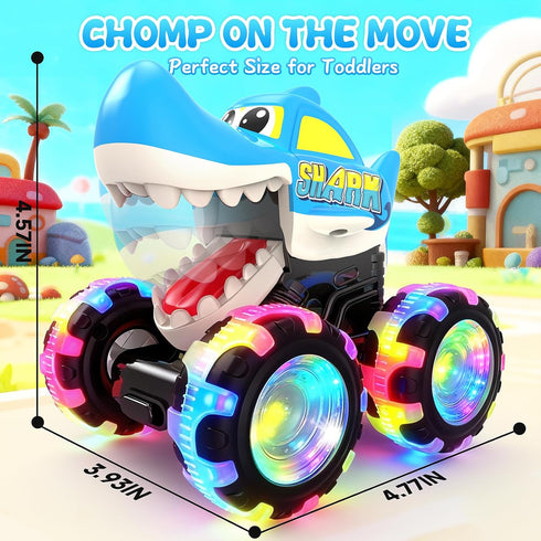Pnooe 3 Pack Monster Truck Toys, Light Up Cars for Toddlers, Baby Animal Toy Trucks Dino Cars with LED Lightning