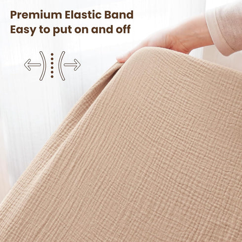 2 Pack, 52"x28" Konssy Muslin Crib Sheets for Boys, Soft Cotton Neutral Baby Sheets for Standard Crib Mattress (Camel