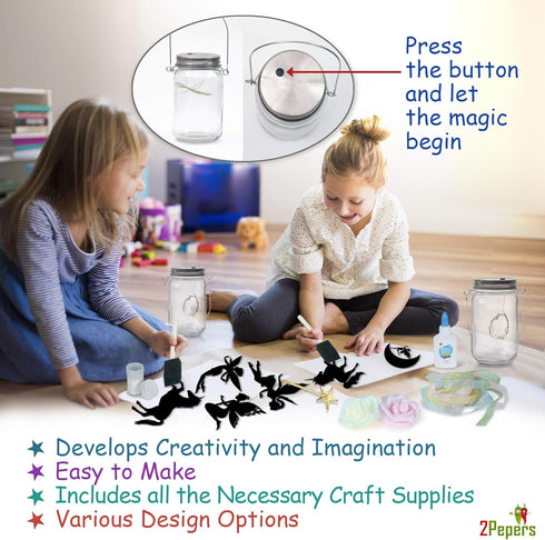 2Pepers (2 Pack), DIY Fairy and Unicorn Nightlight Craft Kit Fairy Lantern Jars Arts and Crafts for Girls, Make Your