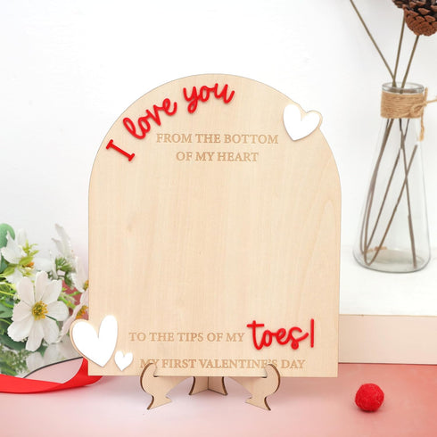 PATRDIO My First Valentine Footprint Wooden Board - Gender Revealing Wooden Decoration, Diy Footprint Wood Craft, Our