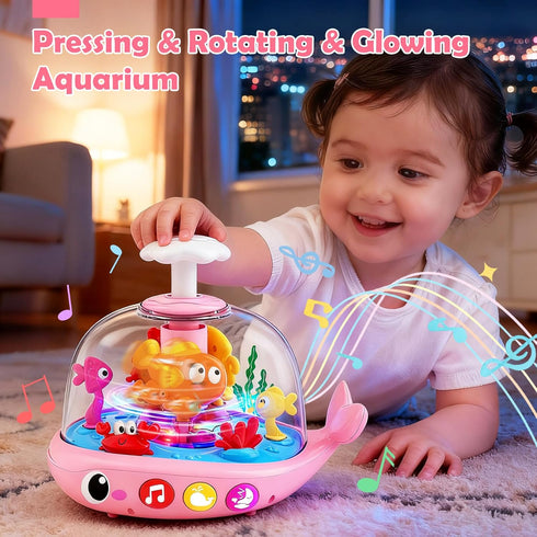 DUPHLAGT 6-12 9-12-18 1 2 3 Baby Girl Toys Months - Press & Spin Aquarium Light Up Musical Toy for Infant Toy Months