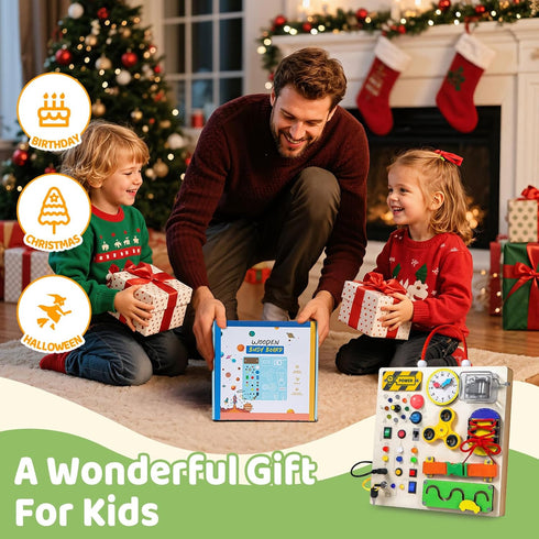 GNAYUIJ 1 2 3 1+ Busy Board Montessori Toys for Years Old Toddler,Wooden Sensory Educational Fidget Board Toy with Led