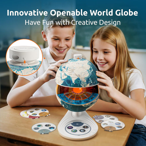 8 Inch 8-13, 6+ Science Can Openable Globe for Kids, Interactive World Globe, Talking Model with Knowledge & Quiz Mode