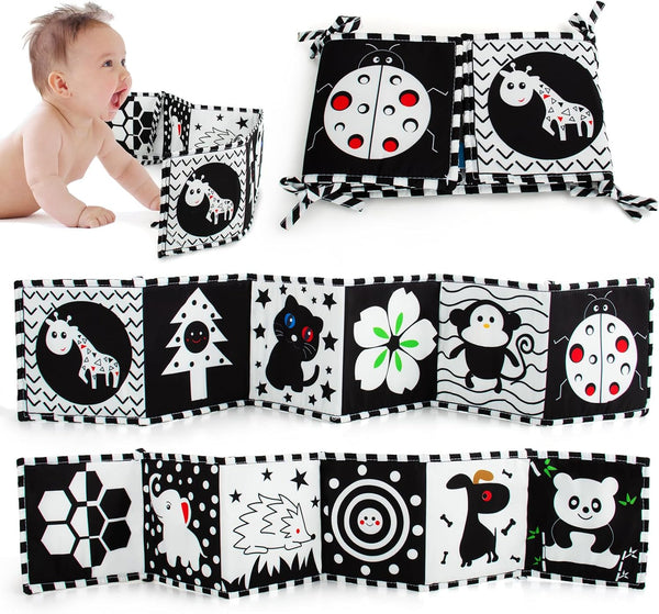 Black and White High Contrast Soft Book for Babies 0-12 Months - Early Education Infant Tummy Time Sensory Toys