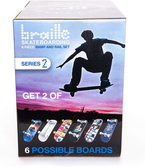 Braille Skateboarding Skate Ramp Playset - Series 2 with 4 Ramps, 2 Finger Boards, Stickers, Mystery Toy