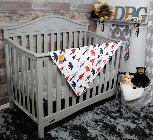 Dear Baby Gear Bears Deluxe Baby Blanket - Double Layer, Milestone & Newborn Gifts - Red, Black Bears, Gray Dot - 40" x