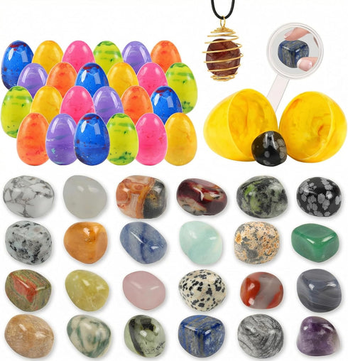 Voplintra 24 Pack Gem Filled Prefilled Easter Eggs, Gemstones Party Favors for Kids