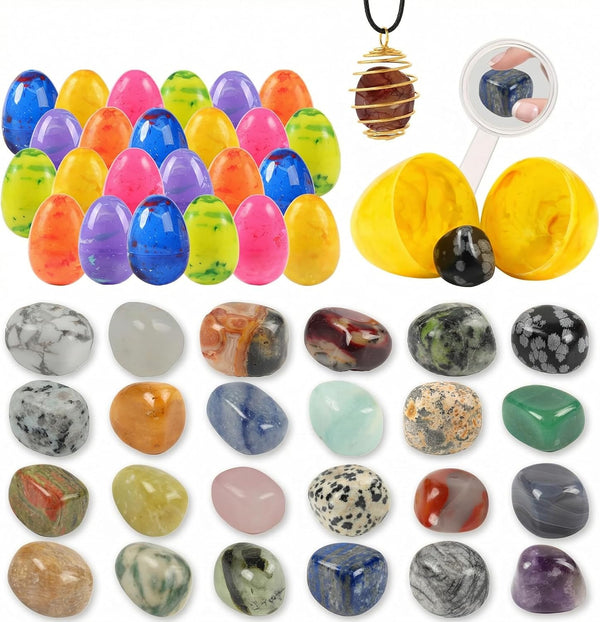 Voplintra 24 Pack Gem Filled Prefilled Easter Eggs, Gemstones Party Favors for Kids