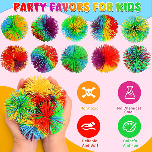 24 2.75 inch SHQDD PCS Stringy Balls, Sensory Stringy Ball, Soft Rainbow Pom Bouncy, Basket Stuffers Fillers, Monkey