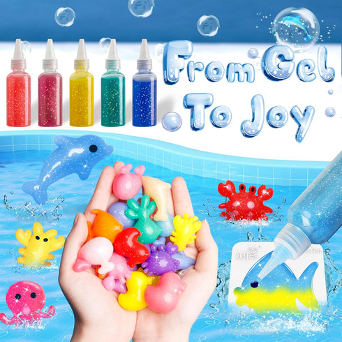 Magic Water Elf Toy Kit - Aqua Fairy Water Gel Kit with 20 Magic Gels & 10 Animal Molds for Kids Arts & Crafts