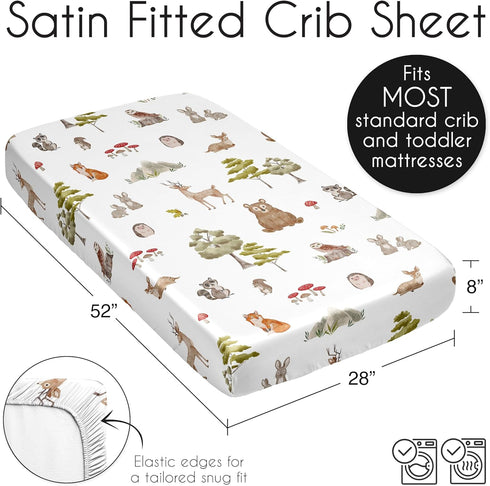 Sweet Jojo Designs Woodland Forest Animals Boy Girl Gender Neutral Unisex Baby Satin Fitted Crib Sheet Infant Newborn