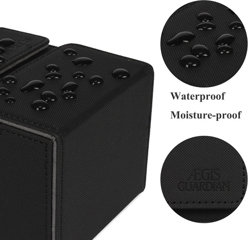 AEGIS GUARDIAN Card Deck Box with Dice Tray for MTG Cards - Fits 150+ Sleeved Cards, Black