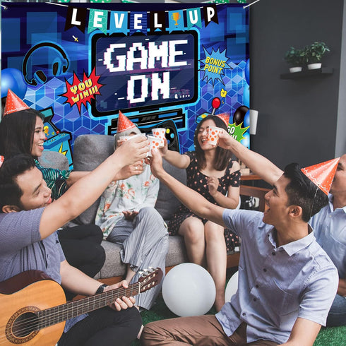 Blulu Video Game Party Decoration, Video Gaming Photo Backdrop Banner for Gamer Room Decor (70.9 x 43.3 Inch)